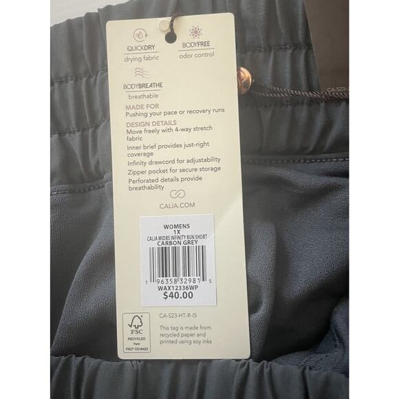 CALIA Infinity Run Shorts Size 1X Carbon Gray Quick Dry Breathable Stretch Lined - Picture 6 of 8